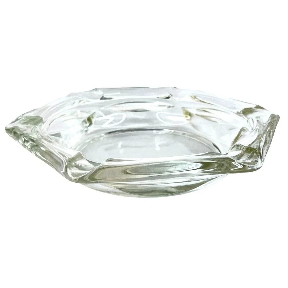 Heavy Clear Glass Cigar‎ Ashtray Hexagon 6 Sides Slots 8.5 Inch MCM Vintage